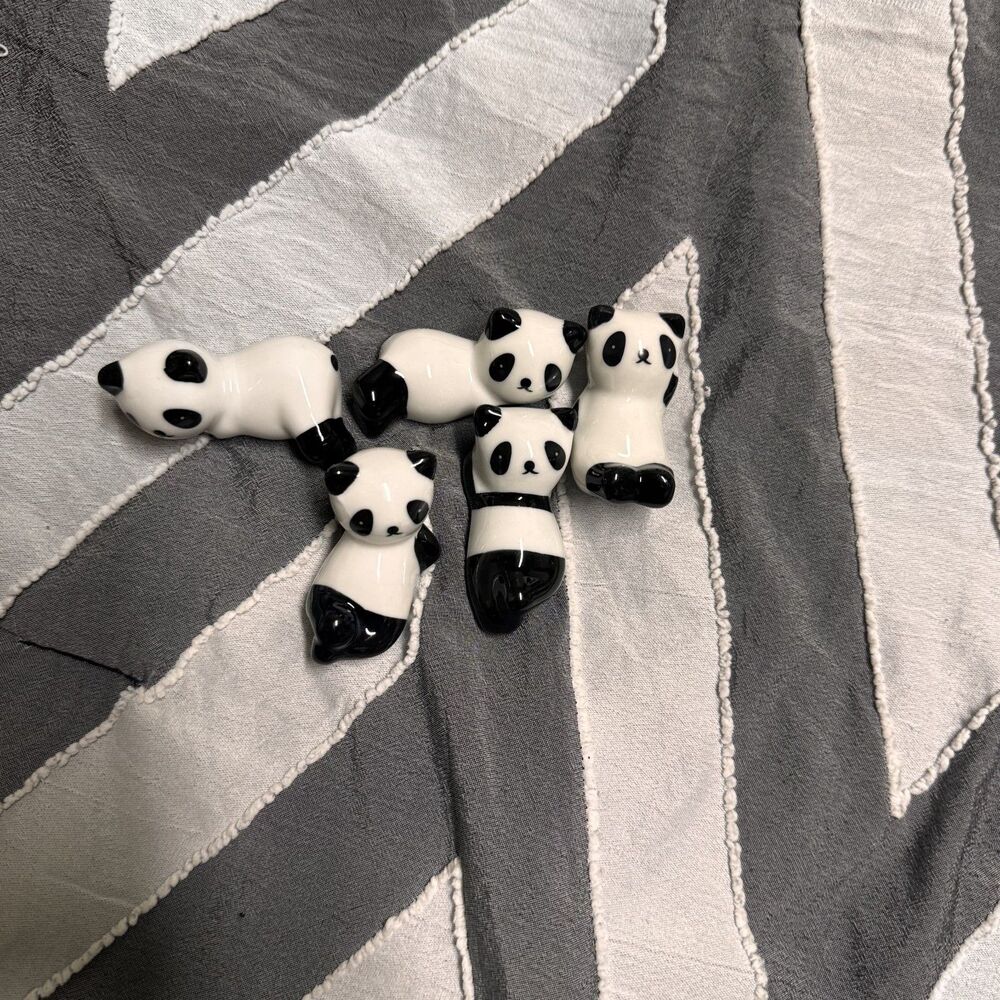 5 Unique GLASS Panda Chopstick Holders